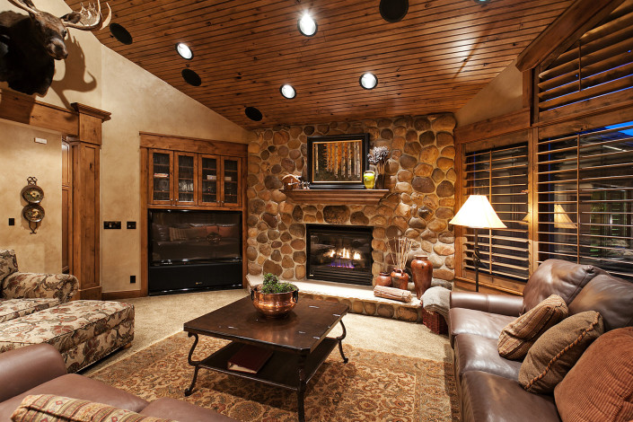 Oakley Cabin Stone Fireplace